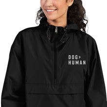 Load image into Gallery viewer, Dog&gt;Human Embroidered Champion Packable Jacket
